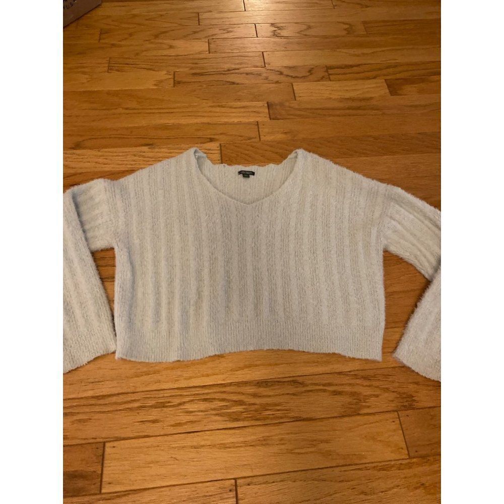 Wild Fable women's blue cropped v-neck knit pullover long sleeve sweater sz XL